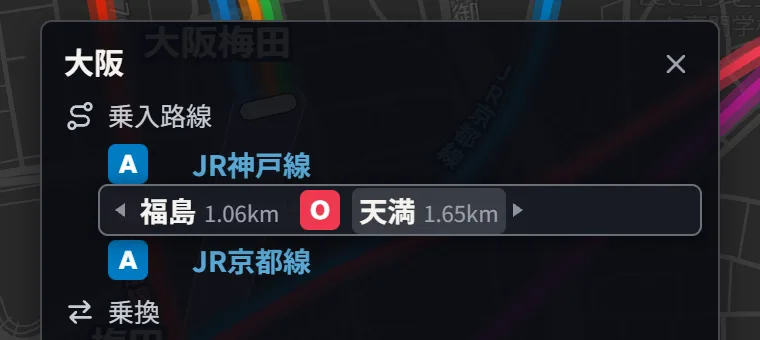 大阪駅の札で大阪環状線の隣の駅を出したところ